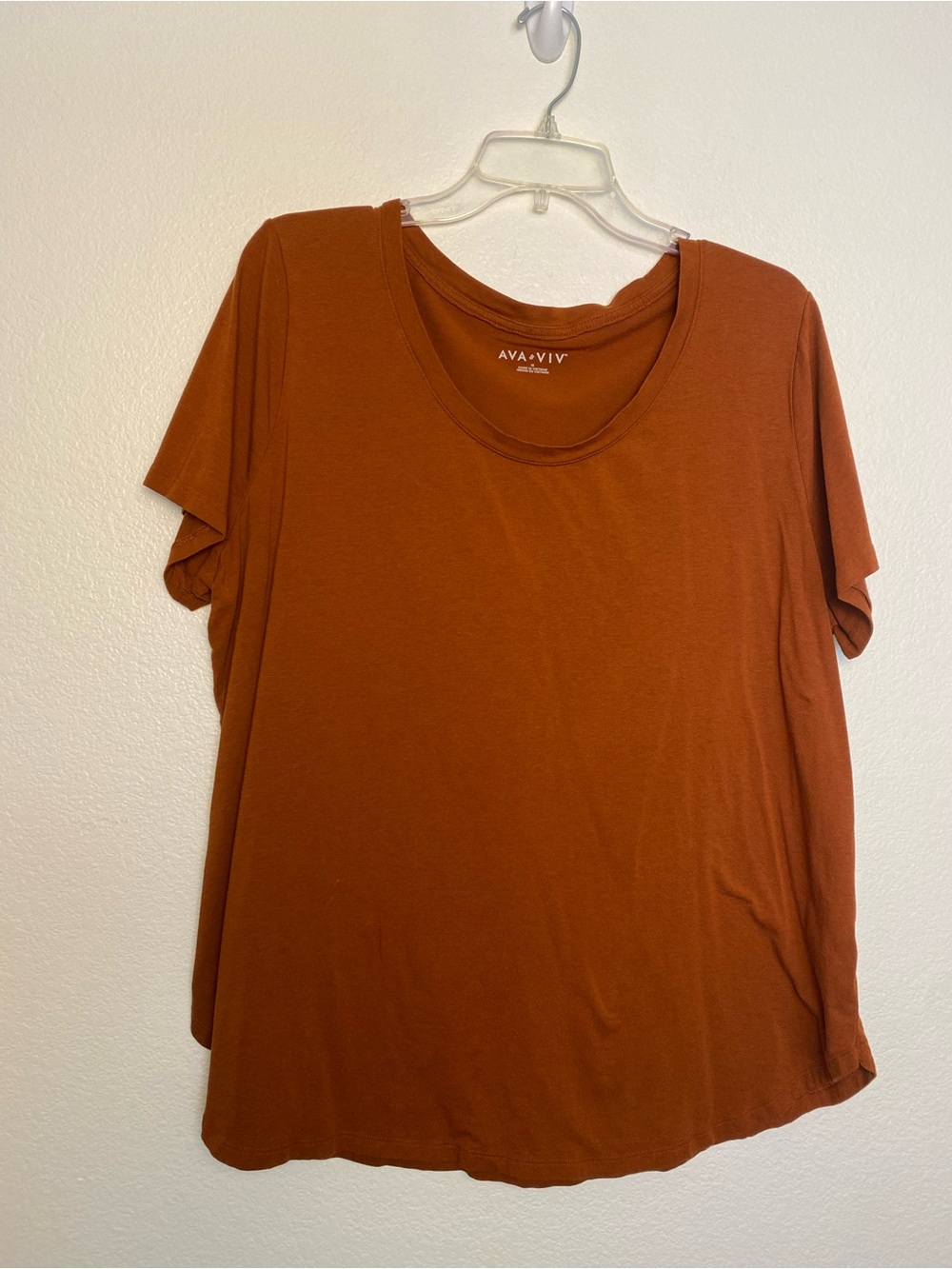 EUC Ava & Viv Rust High-Low Tunic Top Plus Size 2X Soft Stretch Casual Tee